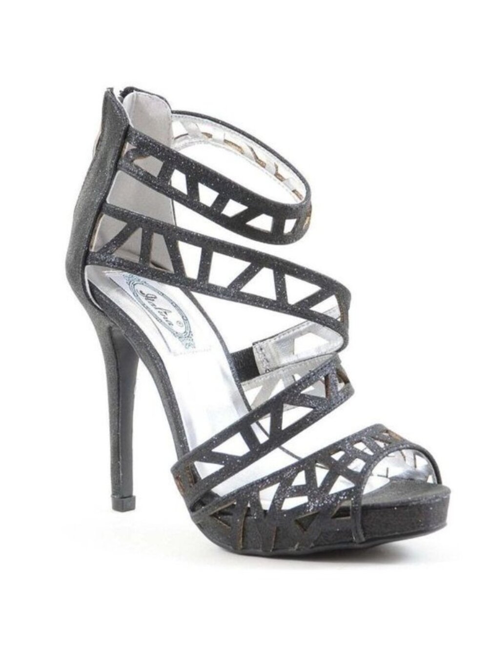 Italina Black Glitter Cut-Out Strappy Open Toe Platform Women's Party Cocktail